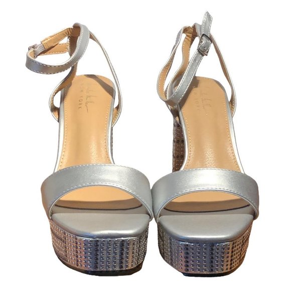 Nwt - Nicole Miller - Selmat Silver Multi Platform Block Heel Sandals - Size 8.5 - Picture 3 of 11